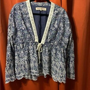 Free People Navy and White Floral Blouse